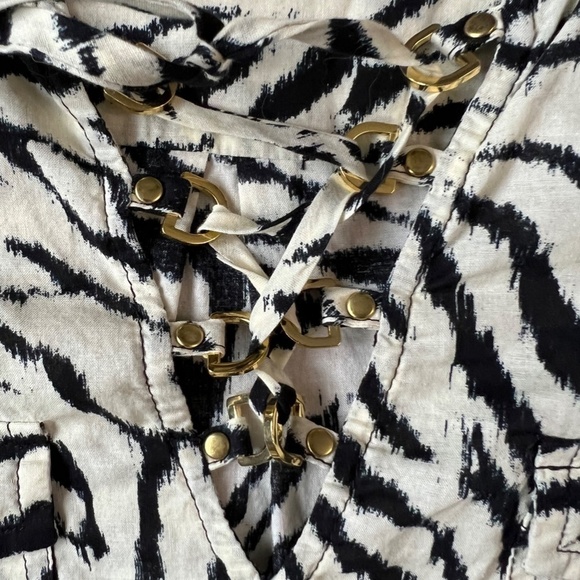 Michael Kors Animal Print Lace Front Blouse Size PL - Picture 4 of 12